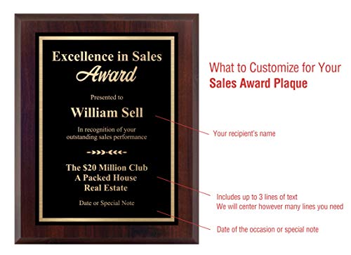 Sales Award Custom Plaque for Excellence in Sales, Top Salesperson Personalized Trophy for Salesperson (6x8)