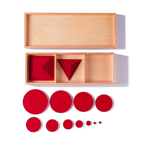 Premium Montessori Geometric Graded Shapes Beechwood，Red Yellow Blue Color Squares Triangles Circles, Sensorial Materials Shape Recognition, Size Discrimination Fine Motor Skills, Homeschool Kids