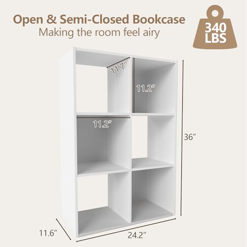 BGAERUSGF White 6 Cube Storage Organizer, Freestanding Shelf with Vertical Or Horizontal Placement, Mixed Open and Closed Back Cubby Unit, 40 Lb Per, Compatible with 11 Inch Bins for Living Room
