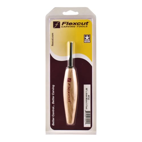 Flexcut Wood Carving Tools | Micro Parting Tool | 90 Degree 4mm | Razor Sharp 1095 High Carbon Steel Blade for Miniature & Fine Detail Work | Ergonomic Ash Hardwood Handle | MT42 | Made in the U.S.A.