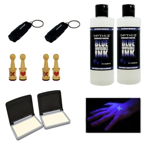 Opticz UV Blacklight Reactive Invisible Blue Ink Hand Stamping Document Marking Security Kit (Pro Kit)