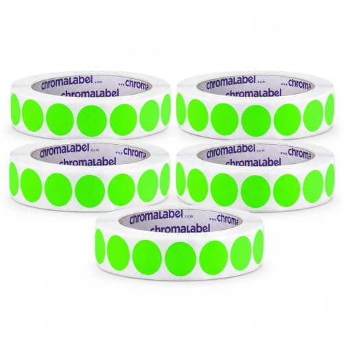 ChromaLabel Fluorescent Green Removable Dots 3/4 Inch, 5 Rolls, 5,000 Total