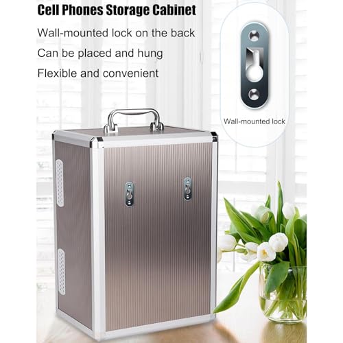 Wall-Mounted Cell Phones Storage Cabinet, Pocket Chart Storage Locker Box with Handle and Password Lock, Aluminum Alloy Mobile Phone Holder Organizer, for Office Classroom Gym, 72 grids