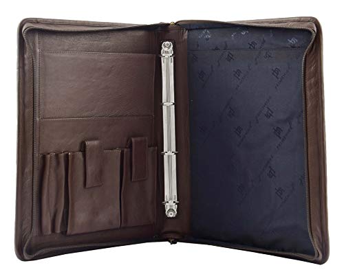 Brown Leather A4 Ring Binder Folio Office Bag File Folder Meetings Zip Organiser Braga