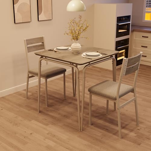 Small Dining Table Set for 2, 3 Piece Kitchen Table and Chairs Set, Square Dinette Set with Cushioned Chairs, Compact Breakfast Nook Table for Small Spaces, Apartment Dining Room Furniture, White