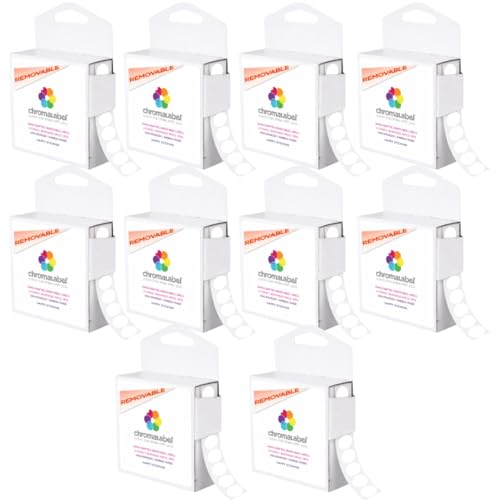 ChromaLabel Removable White Dot Stickers, 1/2 Inch, 1000/Box Case of 10