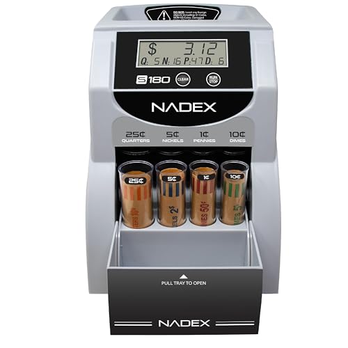 Nadex S180 Digital Coin Counter, Sorter,and Wrapper - Automatically Sorts and Counts Coin Batches, Stops on Full Coin Rolls