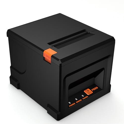POS Thermal Printer, 80mm Thermal Receipt Printer with Auto Cutter, Sound and Light Alarm, USB+Network Interface, 220mm/s High Speed Printing, for Retail Catering Industrial Business