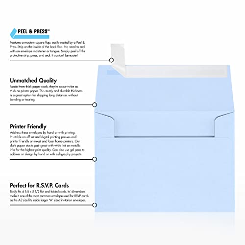 LUXPaper A2 Invitation Envelopes | Peel & Press | 4 3/8" x 5 3/4" | Baby Blue | 80lb. Text | 500 Qty