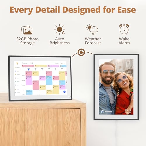 Dragon Touch 14 Inch Digital Calendar Wall - 1920 x 1080 FHD Electronic Wall Calendar Family Planner with 32GB Memory and Wall Mount, Touchscreen Intelligent Desk Calendar, Black