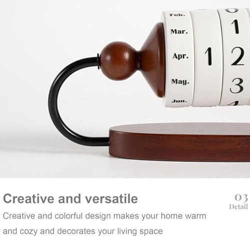 Hiedmeil Perpetual Calendar, Wooden Desk Calendar for Home Office, Reusable Month Week Day Reminder, Travel Record Card (Brow)