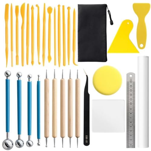QVEZPRYX Clay Tools 30 Pieces Set Polymer Carving Platen Acrylic Rod DIY Hand Point Drill Pen