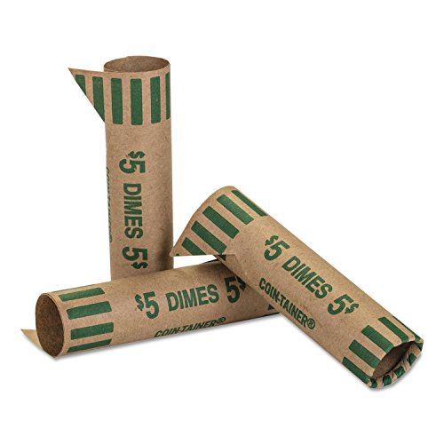 Coin-Tainer 20010 Preformed Tubular Coin Wrappers, Dimes, $5, 1000 Wrappers/Box
