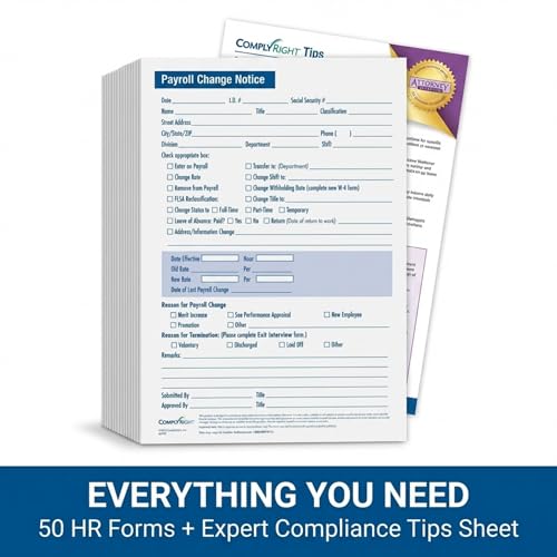 ComplyRight Payroll Change Notice, 3-Part, Small | 5-1/2” x 8-1/2” | HR & Employee Management | 50 Pack