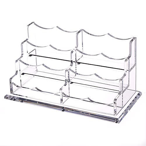 HeZone Business Cards Holder Display for Desk, Clear Acrylic Multiple 3 Tier 6 Slot Business Card Stand, Holds 300 Cards-1 Pack (6 Slots-H)