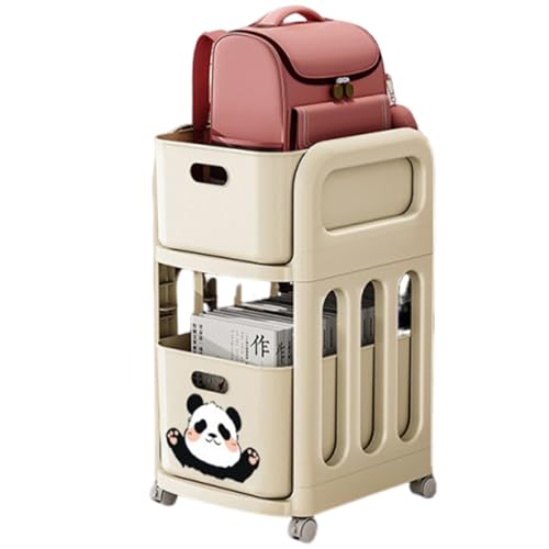 JS Ellie Book cart with 360° Swivel Wheels and Drawers, Movable and Large-Capacity Bookshelf, Multi-Functional Trolley Storage Rack, Suitable for Living Rooms, Studies, and bedrooms White 2tier-B