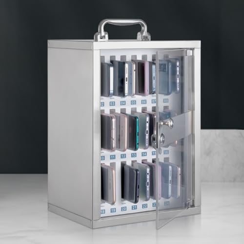 Wcxixo Slots Phone Locker Phone Storage Cabinet Pocket Chart Lock Box with Key Wall Mounted Aluminum Alloy Mobile Phone Lockbox with Handle for Classroom Office Exam(12 Slots)