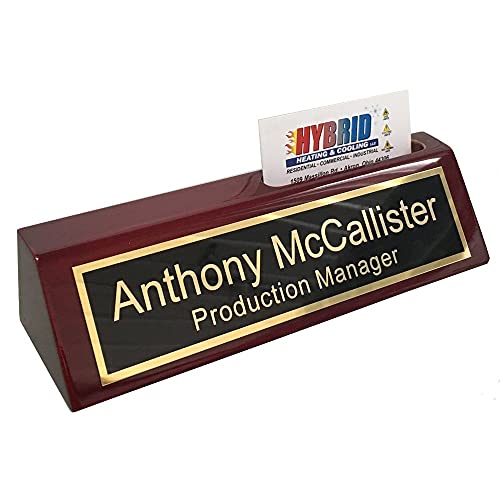 Name Plate for Desk Engraved in USA by Griffco Supply | Desk Name Plate Personalized Plaque with Business Card Holder