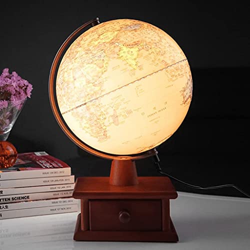 POCHY Practical Globe Illuminated World Globes Raised Relief Geographic Globes Learning Educational Globe Wooden Base Globes for Home Decoration Beautifully Decor