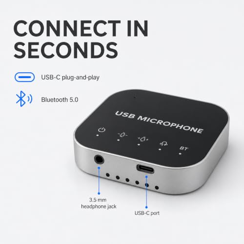 AiooTisu Bluetooth Conference Speaker and Microphone, Bluetooth Speakerphone for Small Meeting Room，Wireless Conference Speaker 360°Voice Pick up with Noise Cancellation Mics for Computer/Laptop