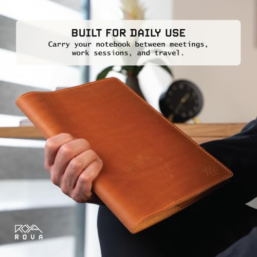 ROVA Full Grain Leather Notebook Journal Cover - Hand Crafted in the USA - Fits Moleskine XL (9.75" x 7.5") - Lay Flat Design with Pen Loop - Whiskey