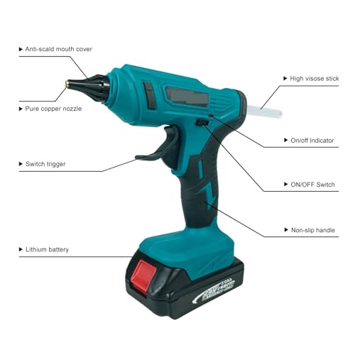 LIBODD Hot Glue Gun Electric Hot Melt Glue Gun for 18V Battery Cordless Electric Glue Grab 11mm Glue Stick Hot Melt Welding Air Gun for DIY Arts, Crafts and Quick Repairs(B)