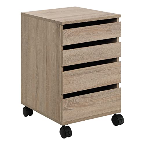 OSP Home Furnishings Holly 4-Drawer Mobile Storage Cart for Home Office, River Tan Oak Finish
