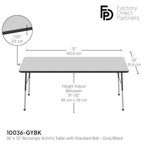 FDP 36" x 72" Rectangle Table with Ball Glide Legs - Gray/Black