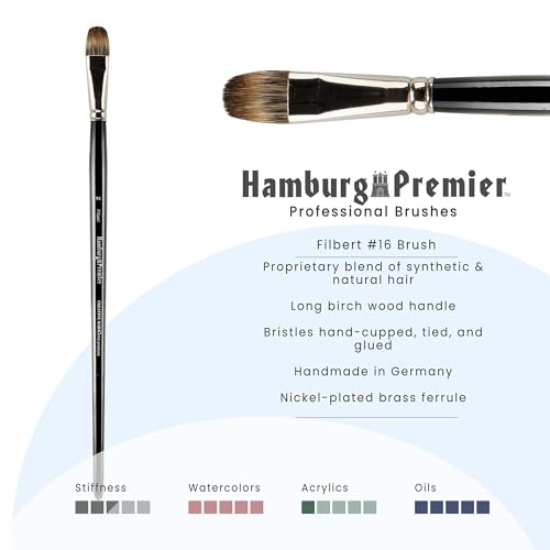 Creative Mark Hamburg Premiere Professional Oil Painting Brushes - Filbert #16 Oil Paint Brush - Handmade in Germany, Natural & Synthetic Hair Blend, Long Triple-Lacquered Birch Handle