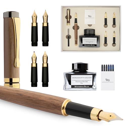 Wordsworth & Black Luxury Bamboo Brown Fountain Pen Set, 4 Nibs