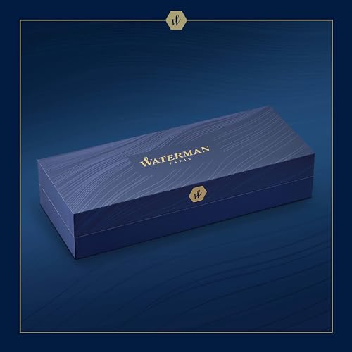 Waterman Expert Rollerball Pen | Metal & Blue Lacquer | Chiselled Cap | Black Ink | Gift Box