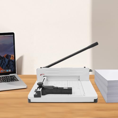 LNUJIUN Heavy Duty Paper Cutter, 12" Guillotine Paper Cutter for A4 Paper, 400 Sheet Capacity, HSS High-Speed Steel, Industrial Commercial Stack Paper Trimmer for Office Home School Shop (White)