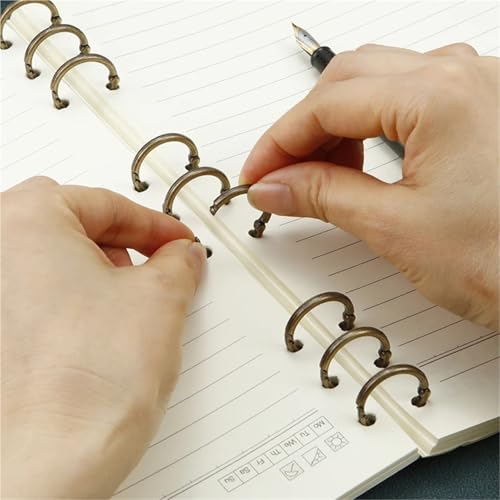 16pcs Metal 3 Rings Binder Clips with Bamboo Plates Loose Leaf Notebook Book for Album Diary Data(Golden)