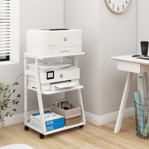 Natwind 3 Tier Printer Stand, 19.7"x15.7", with Charging Station,White