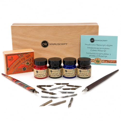 MANUSCRIPT Calligraphy Artist Set, Light Wood Case, Acrylic Inks