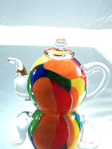 Tripact Inc M Design Art Handcraft Glass Red Fireworks Blue Bottom Teapot Paperweight [Kitchen]