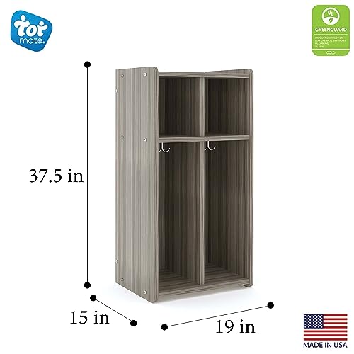 Tot Mate 2-Section Wooden Wall Coat Locker, Kids Furniture for Classroom, Organizer Storage with Bench & Cubbies for School, Daycare, Ready-to-Assemble, Shadow Elm Gray