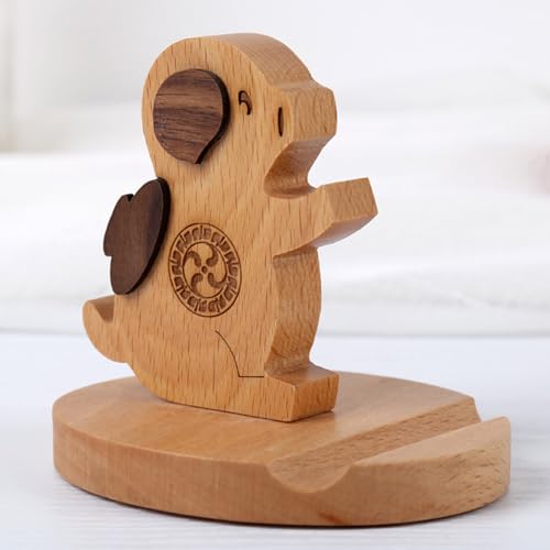 zhongheng Pig 12 Zodiac Table Phone Stand Creative Cartoon Cute Wooden Lazy Phone Stand Base Solid Wood Festival Gift Table Decoration Phone Accessories Phone Stand