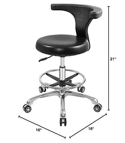 Nazalus Rolling Stool Task Chair Drafting Adjustable with Wheels and Backrest Heavy Duty for Office Kitchen Medical Dentist Shop Lab and Home(with Footrest)