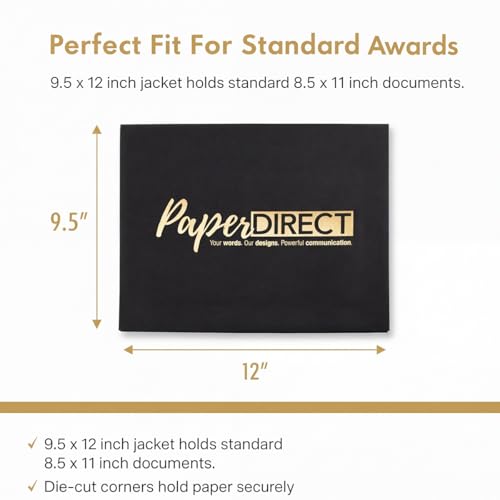 PaperDirect Simple Foil Custom Certificate Jackets, Black, Gold Embossed Foil, Personalized Certificate Holders, Schools, Businesses, Awards, Diplomas & Professional Recognition, 50 Count