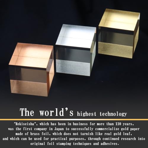 REKISEISHA Metal Leaf Cube 3 Colors Sets [Gold, Silber and Copper] Hot Stamping Made in Japan Ideal for Interior Decoration and Gifts