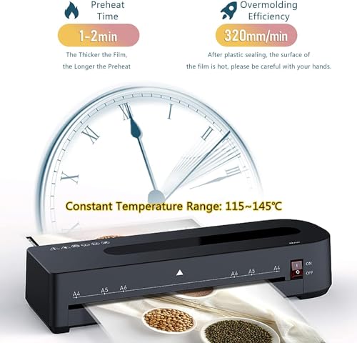KEhtu A4 Laminator Machine, Electric Laminating Machine, 2 Min Fast Preheat, 320mm/min, 115~145℃ Intelligent Temperature Control, ABS One-Click Film Ejection, for Home Office School Business