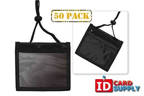 Pack of 50-3-Pocket Credential Wallet Style Badge Holder with Adjustable Cord Lock