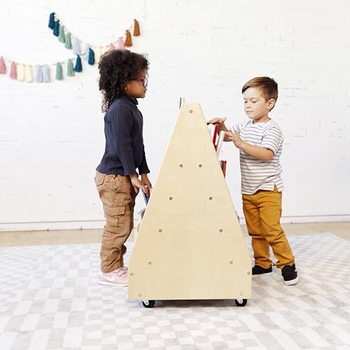 ECR4Kids Mobile Double-Sided 10-Shelf Wooden Book Display, Natural