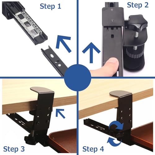 BWPURWDFH Ergonomic Desk Extender Keyboard Tray Height Adjustable Under Desk Slide-Out Keyboard Drawers Platforms, Easy Install/Improve Posture, for Desks and Computer Tables (Black 52 * 25 cm