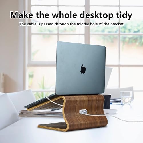 SAMDI Wood Laptop Stand for Desk,Laptop Holder Stand,Wooden Cooling Computer Holder,Suitable for Most laptops Heat Dissipation Shelf (Walnut)