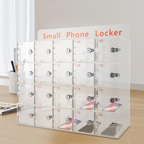 PerCbynne Cell Phone Locker for Classroom, 20 Slots Acrylic Phone Pocket Chart Storage Organizer, Wall-Mounted Classroom Telephone Storage for Office Conference Rooms