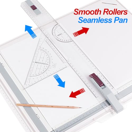 A3 Drawing Board Drafting Table, Portable Architectural Drafting Tool With Transparent T-square, Parallel Motion, Angle Adjustable, Complete Accessories, For Students Engineers And Architects