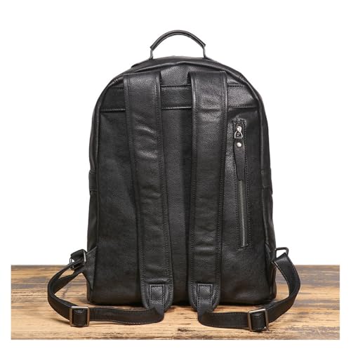 ROROR Retro Leather Mens Backpack Cowhide Casual Travel Backpack For Men Business Computer Bag(Black)