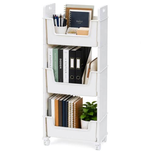 Rolling Book Cart with Silent Wheels，Rolling Bookshelf Library Book Truck
